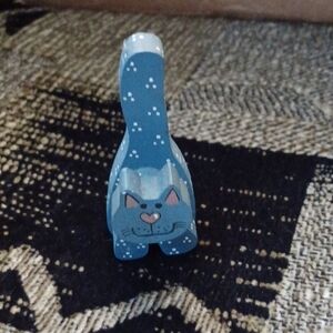 4/$30 Blue Wooden Cat Figurine